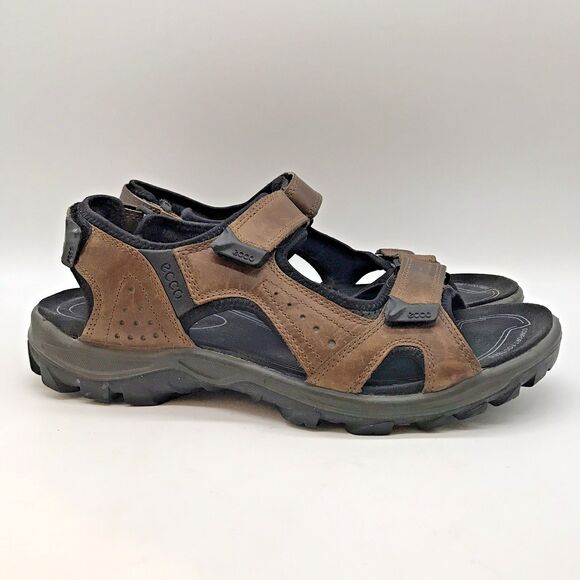 ECCO Receptor Technology Sports Sandals Men's 11 EU 45 Brown Leather Hook & Loop - Picture 1 of 11